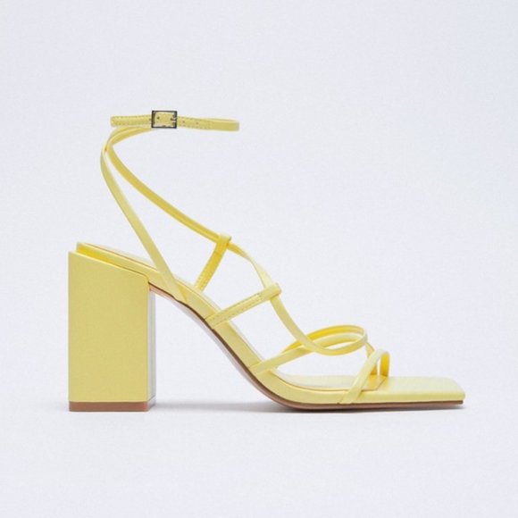 Zara HEELED SQUARE TOE ANKLE STRAP SANDALS